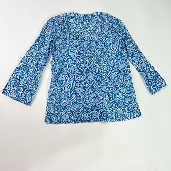 Lilly Pulitzer Amelia Island Tunic Top Womens Blue Small Abstract Split V-neck - Picture 10 of 11